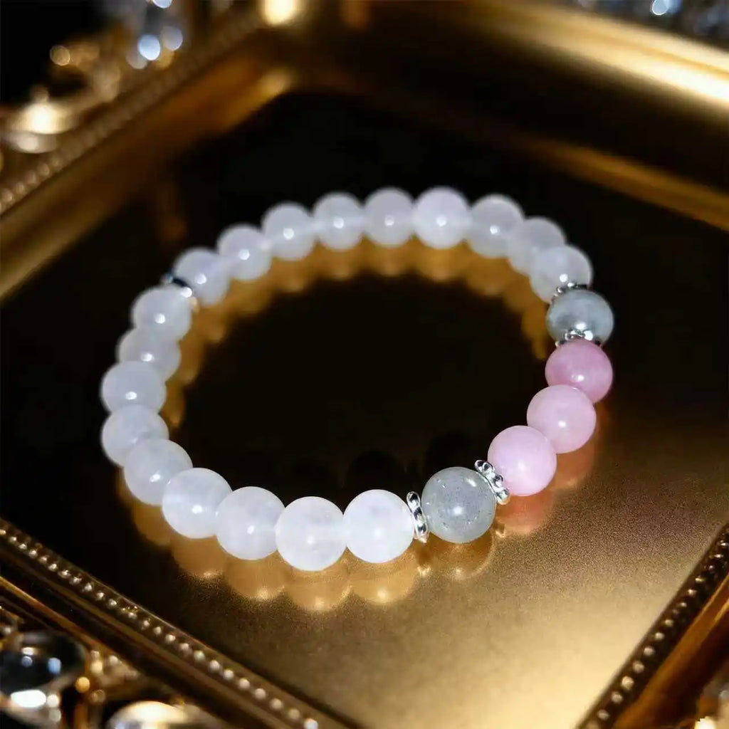 moonlight white jade, Labradorite and Rose quarts bracelets