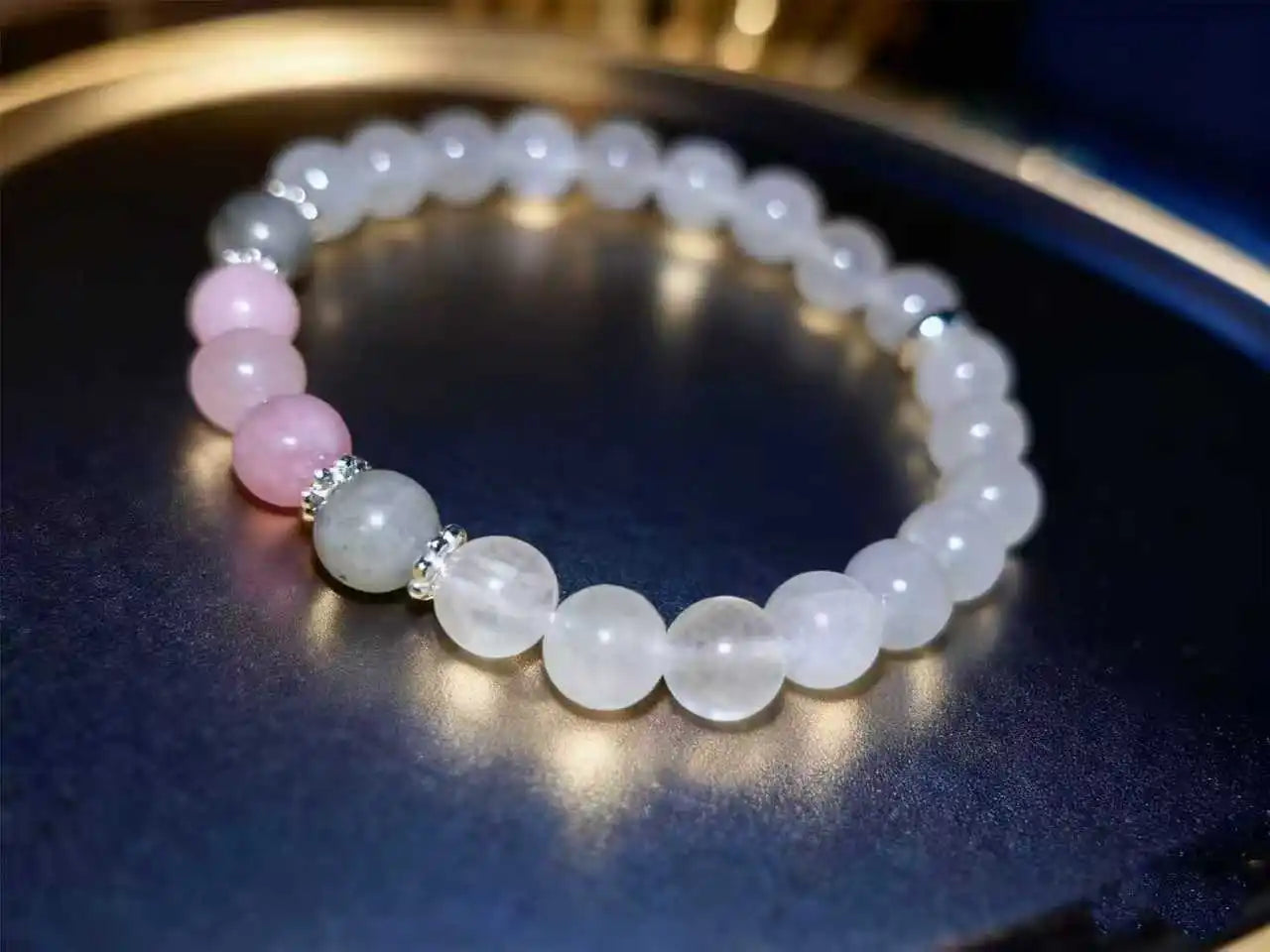 moonlight white jade, Labradorite and Rose quarts bracelets